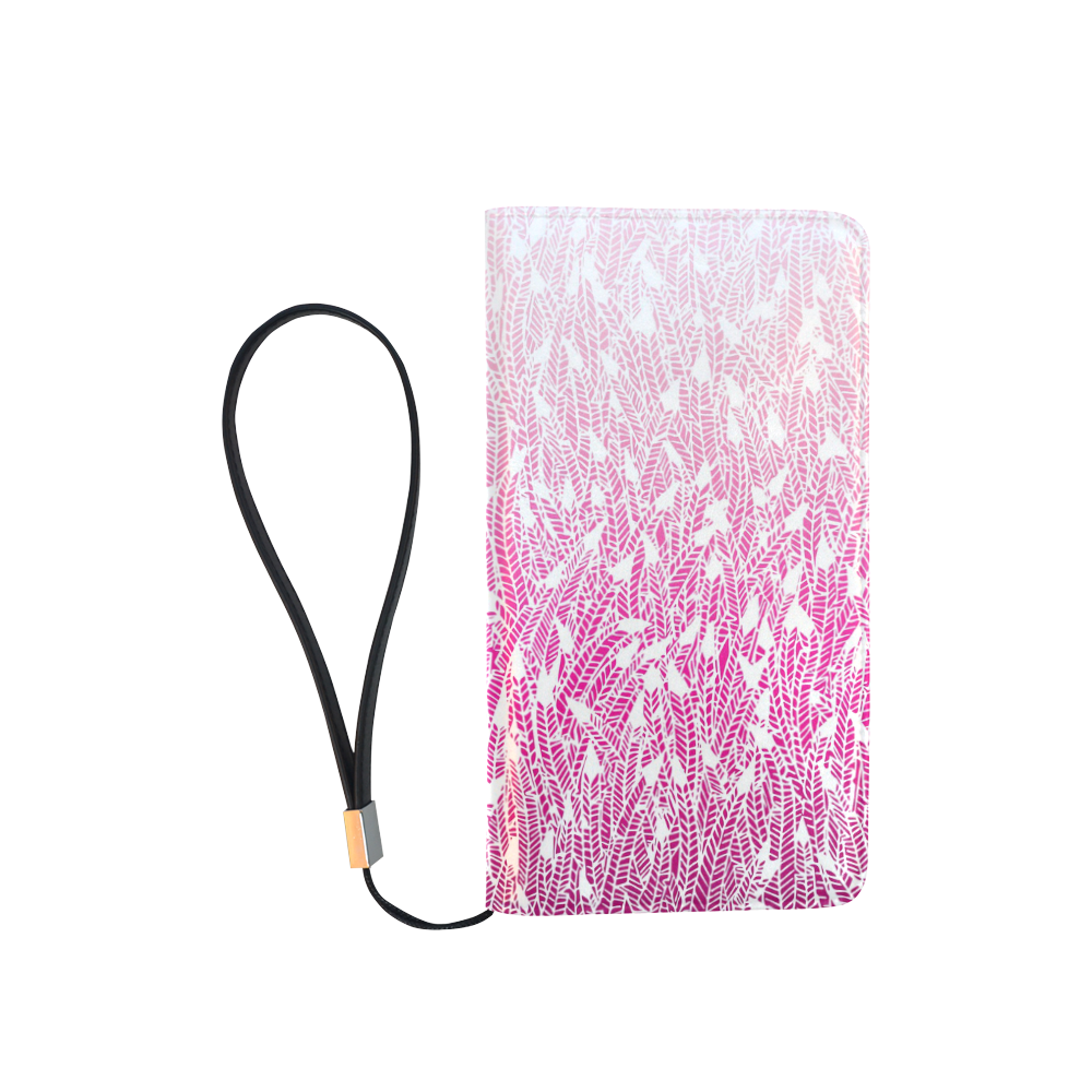 pink ombre feathers pattern white Men's Clutch Purse （Model 1638）