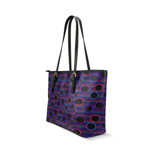 Funky Black Holes Leather Tote Bag/Small (Model 1640)
