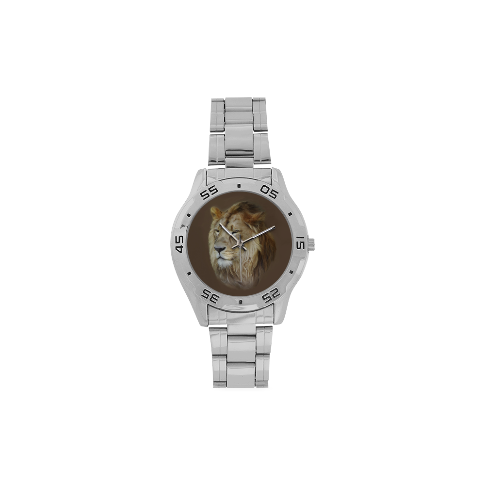 A magnificent painting Lion portrait Men's Stainless Steel Analog Watch(Model 108)