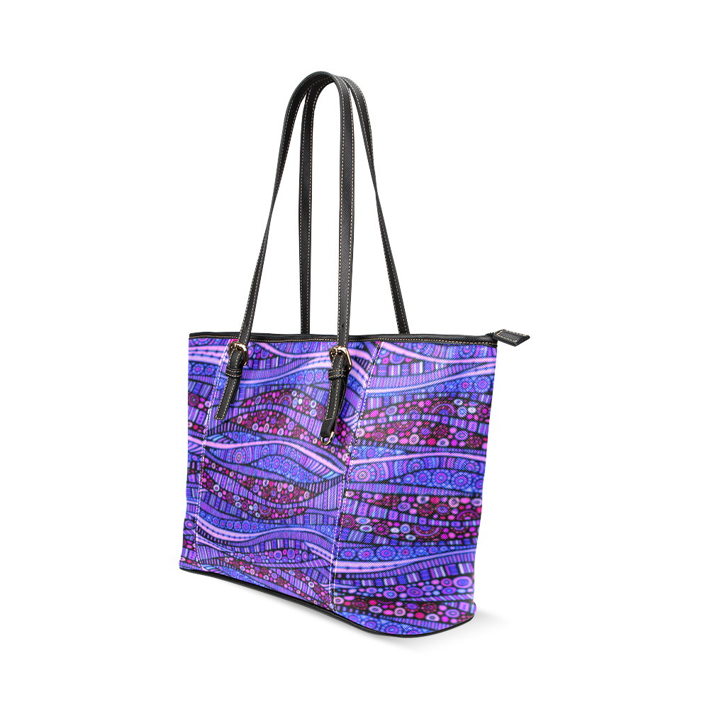 Crazy Waves Leather Tote Bag/Small (Model 1640)