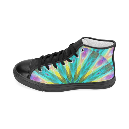 Golden Violet Peacock Sunrise Abstract Wind Flower Women's Classic High Top Canvas Shoes (Model 017)