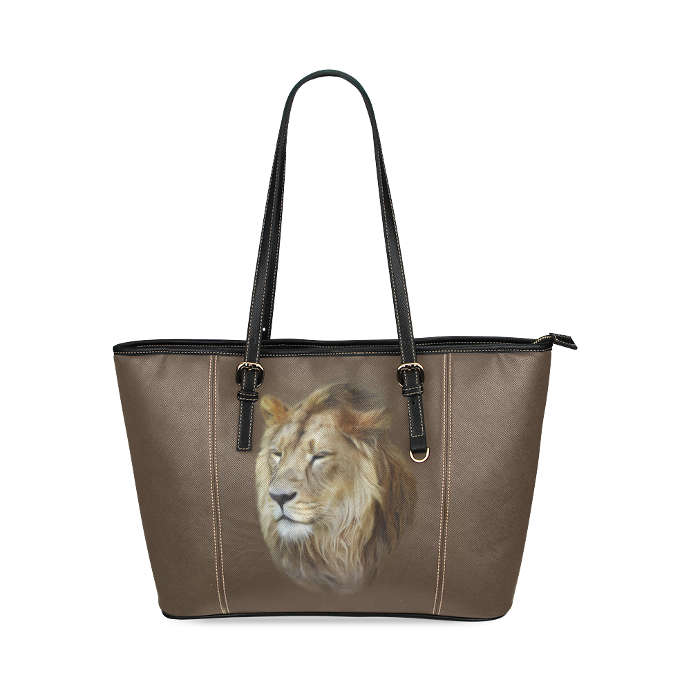 A magnificent painting Lion portrait Leather Tote Bag/Small (Model 1640)