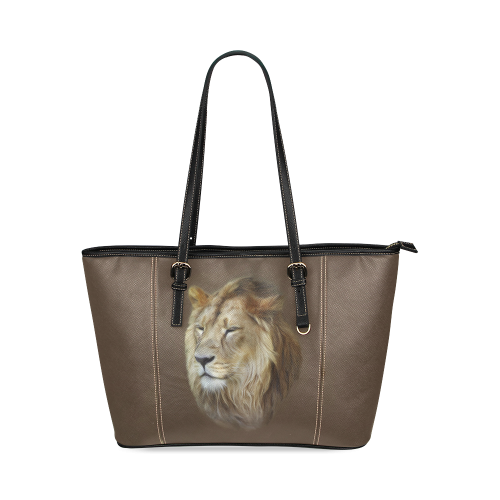 A magnificent painting Lion portrait Leather Tote Bag/Small (Model 1640)