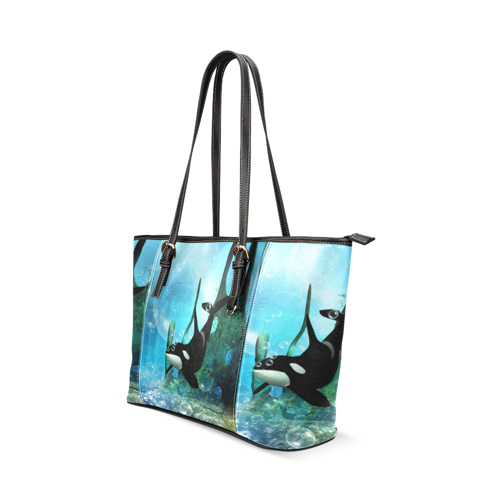 Wonderful orca Leather Tote Bag/Small (Model 1640)