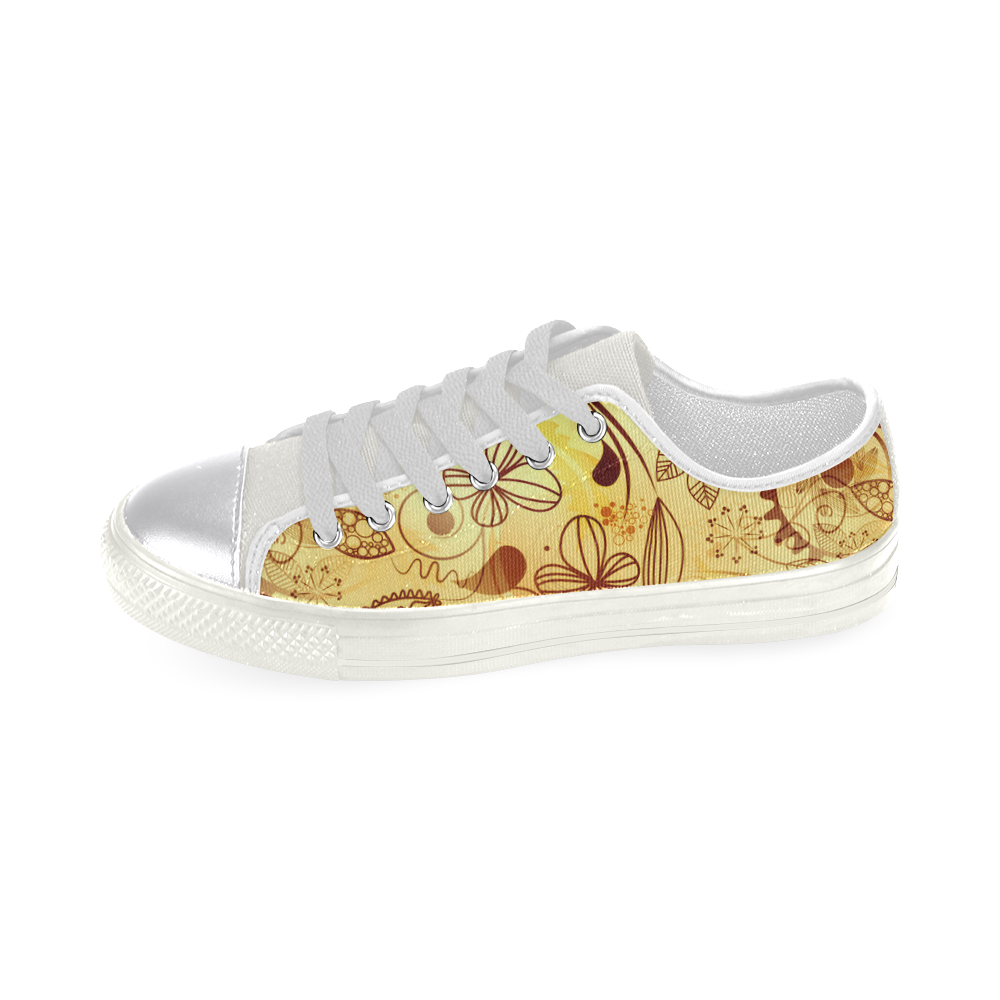 Gold Floral Doodle Women's Classic Canvas Shoes (Model 018)