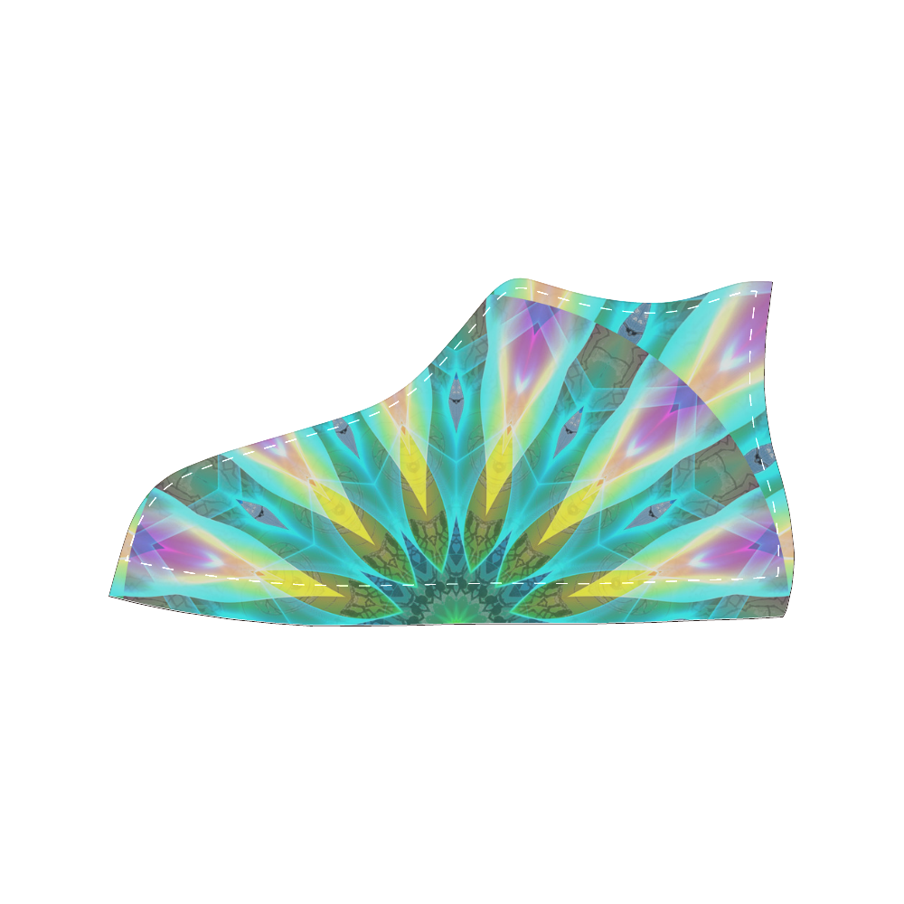 Golden Violet Peacock Sunrise Abstract Wind Flower Women's Classic High Top Canvas Shoes (Model 017)