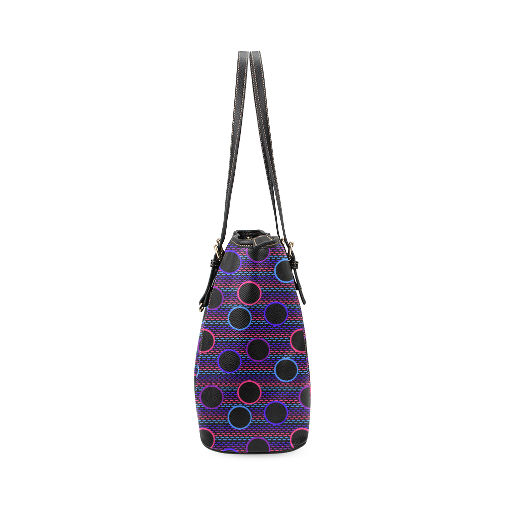 Funky Black Holes Leather Tote Bag/Small (Model 1640)