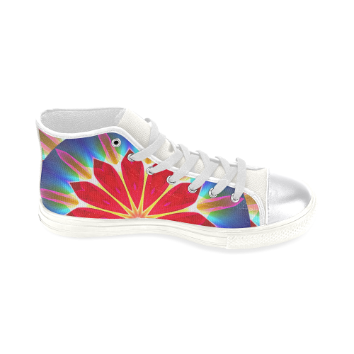 Blue Ice Flowers Red Abstract Modern Petals Zen Women's Classic High Top Canvas Shoes (Model 017)