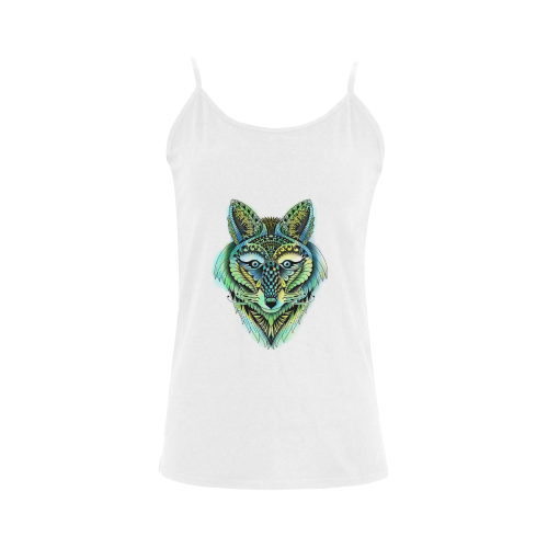 water color ornate foxy wolf head ornate drawing Women's Spaghetti Top (USA Size) (Model T34)