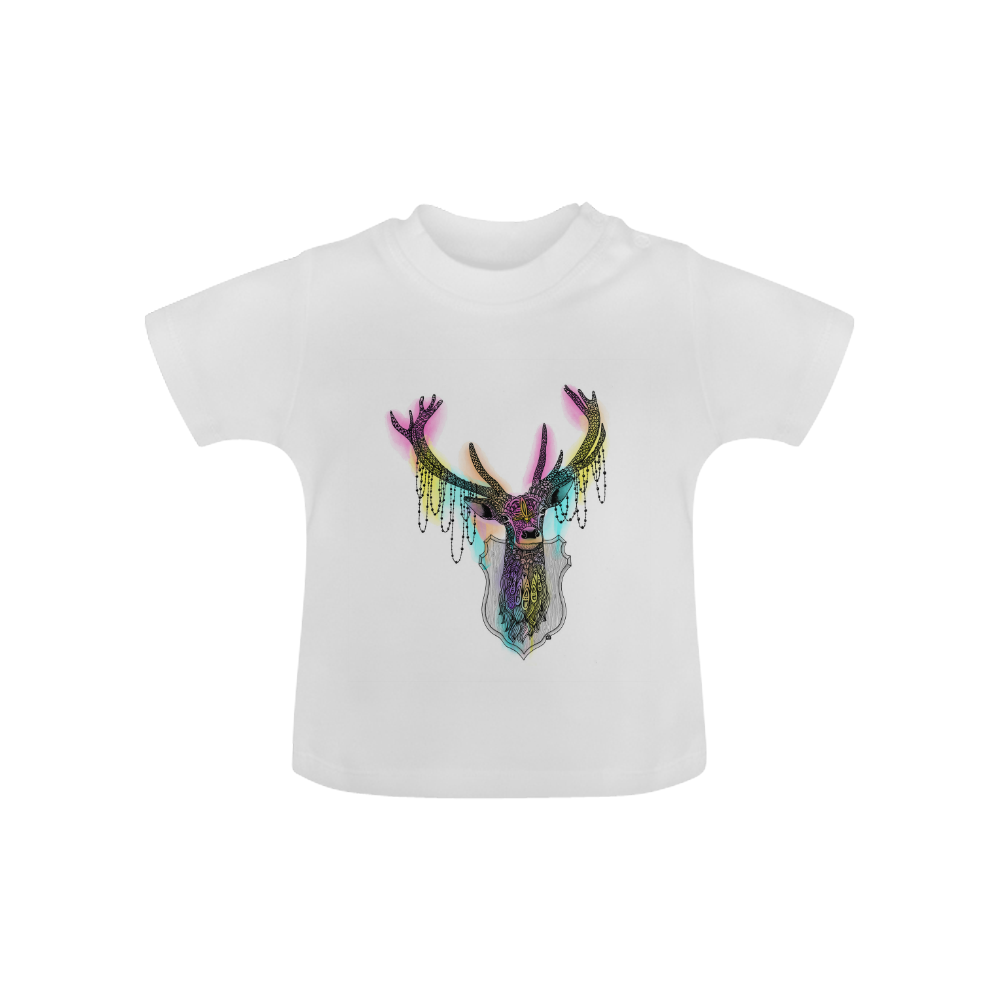 Watercolor deer head, ornate animal drawing Baby Classic T-Shirt (Model T30)