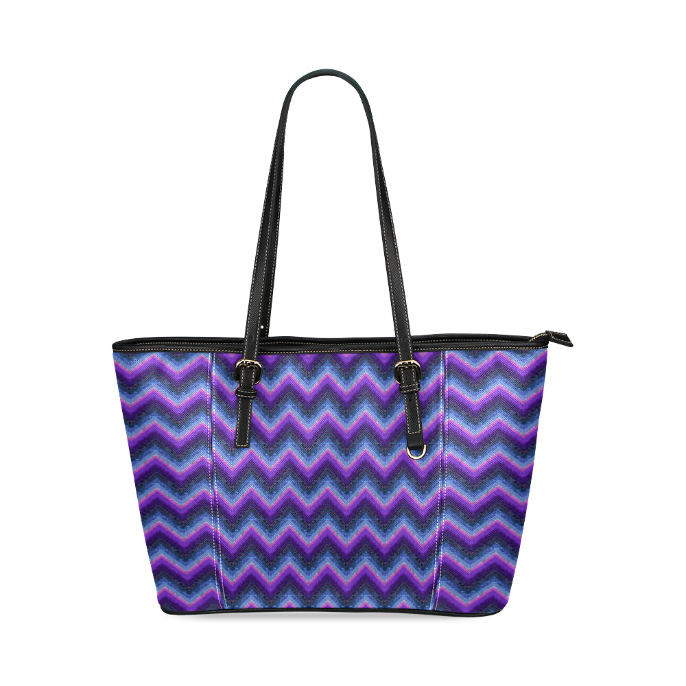 Purple Marble Chevrons Leather Tote Bag/Small (Model 1640)