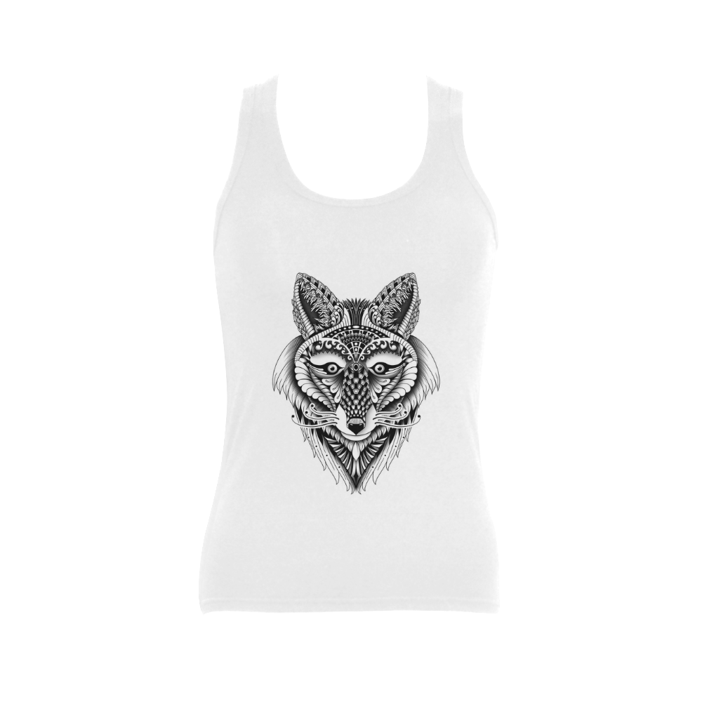 Foxy Wolf ornate animal drawing Women's Shoulder-Free Tank Top (Model T35)