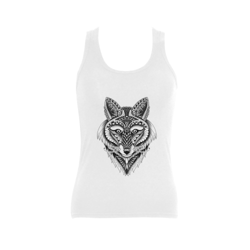 Foxy Wolf ornate animal drawing Women's Shoulder-Free Tank Top (Model T35)