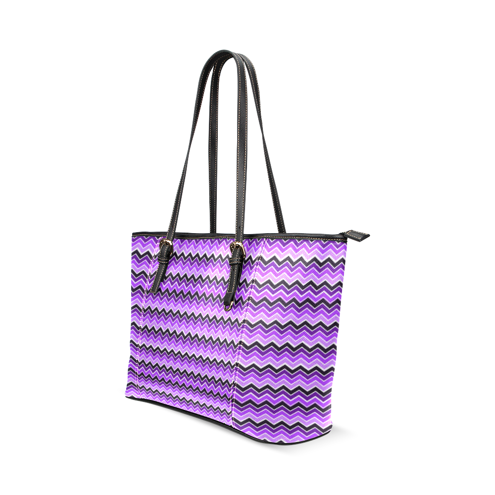 Purple Chevrons Leather Tote Bag/Small (Model 1640)
