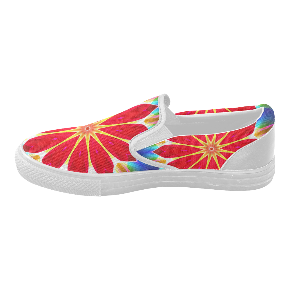 Blue Ice Flowers Red Abstract Modern Petals Zen Women's Slip-on Canvas Shoes (Model 019)