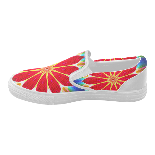 Blue Ice Flowers Red Abstract Modern Petals Zen Women's Slip-on Canvas Shoes (Model 019)