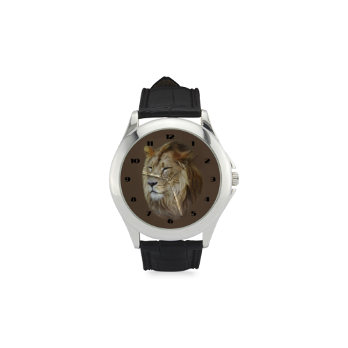 A magnificent painting Lion portrait. Women's Classic Leather Strap Watch(Model 203)