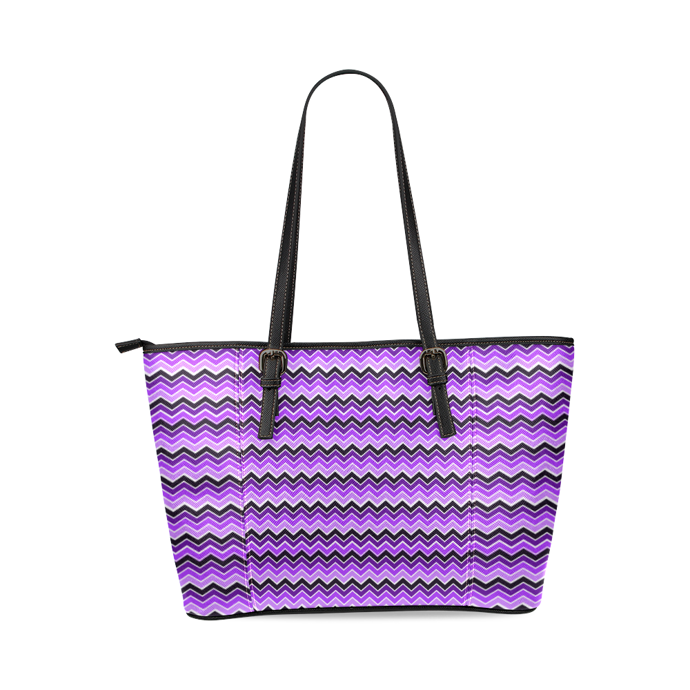 Purple Chevrons Leather Tote Bag/Small (Model 1640)
