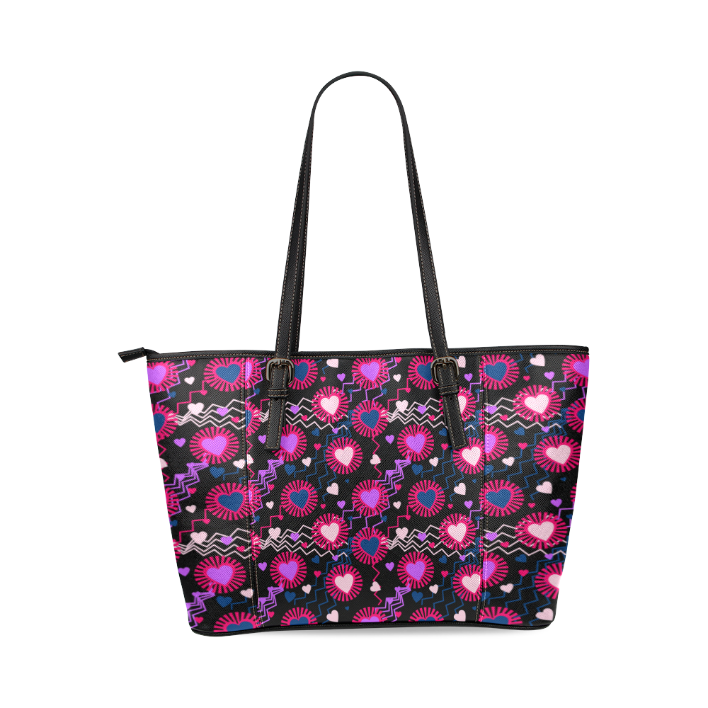 Punk Rock Hearts Leather Tote Bag/Small (Model 1640)
