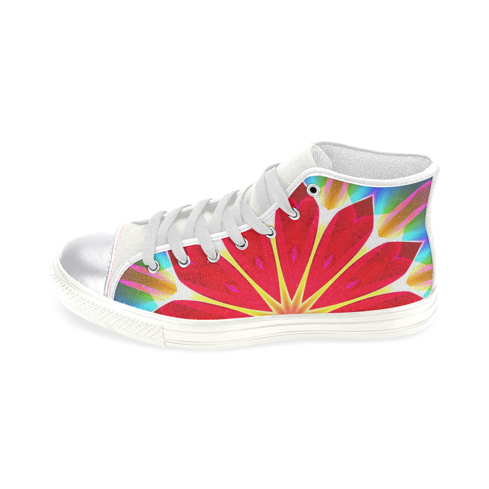 Blue Ice Flowers Red Abstract Modern Petals Zen Women's Classic High Top Canvas Shoes (Model 017)