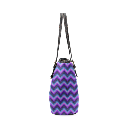 Purple Marble Chevrons Leather Tote Bag/Small (Model 1640)