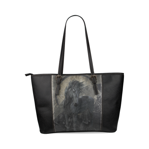 Gothic Friesian Horse Leather Tote Bag/Small (Model 1640)