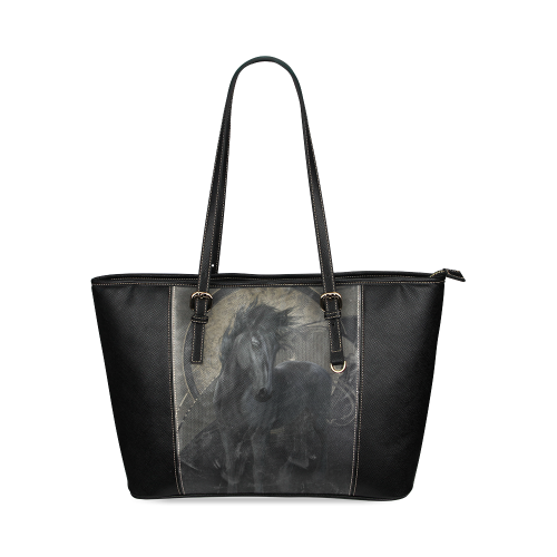 Gothic Friesian Horse Leather Tote Bag/Small (Model 1640)