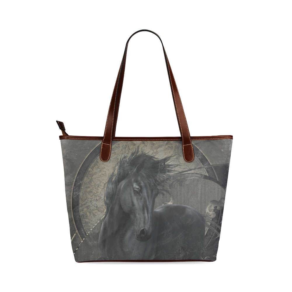 Gothic Friesian Horse Shoulder Tote Bag (Model 1646)