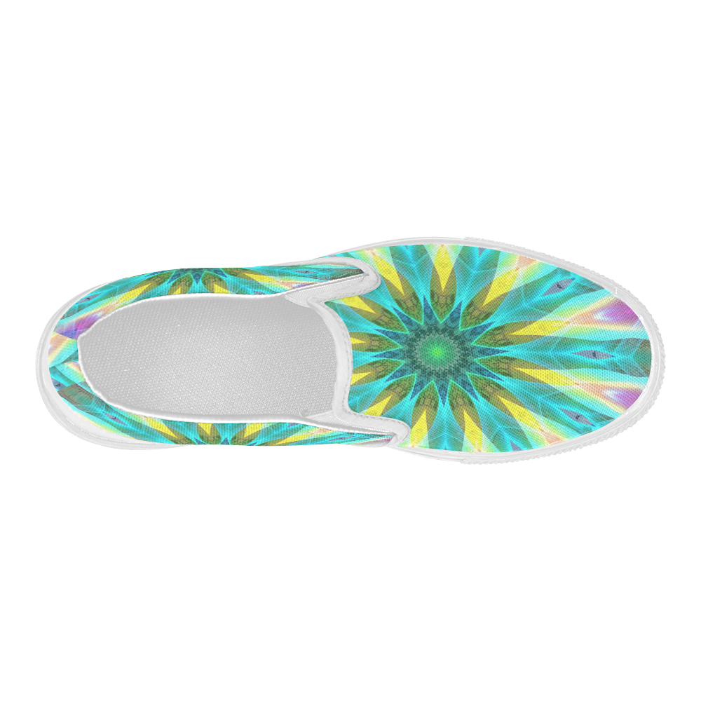 Golden Violet Peacock Sunrise Abstract Wind Flower Women's Slip-on Canvas Shoes (Model 019)