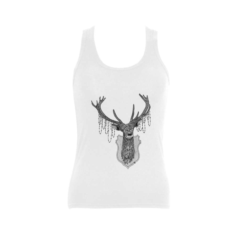Ornate Deer head drawing - pattern art Women's Shoulder-Free Tank Top (Model T35)