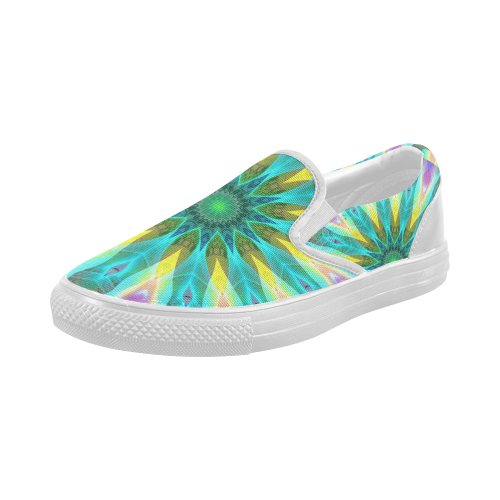 Golden Violet Peacock Sunrise Abstract Wind Flower Women's Slip-on Canvas Shoes (Model 019)