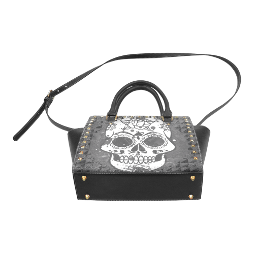 black and white Skull Rivet Shoulder Handbag (Model 1645)
