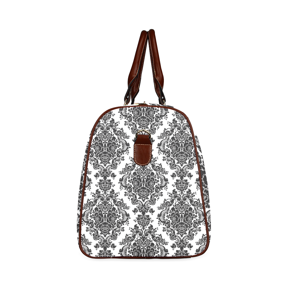 Black and White Damask Waterproof Travel Bag/Small (Model 1639)