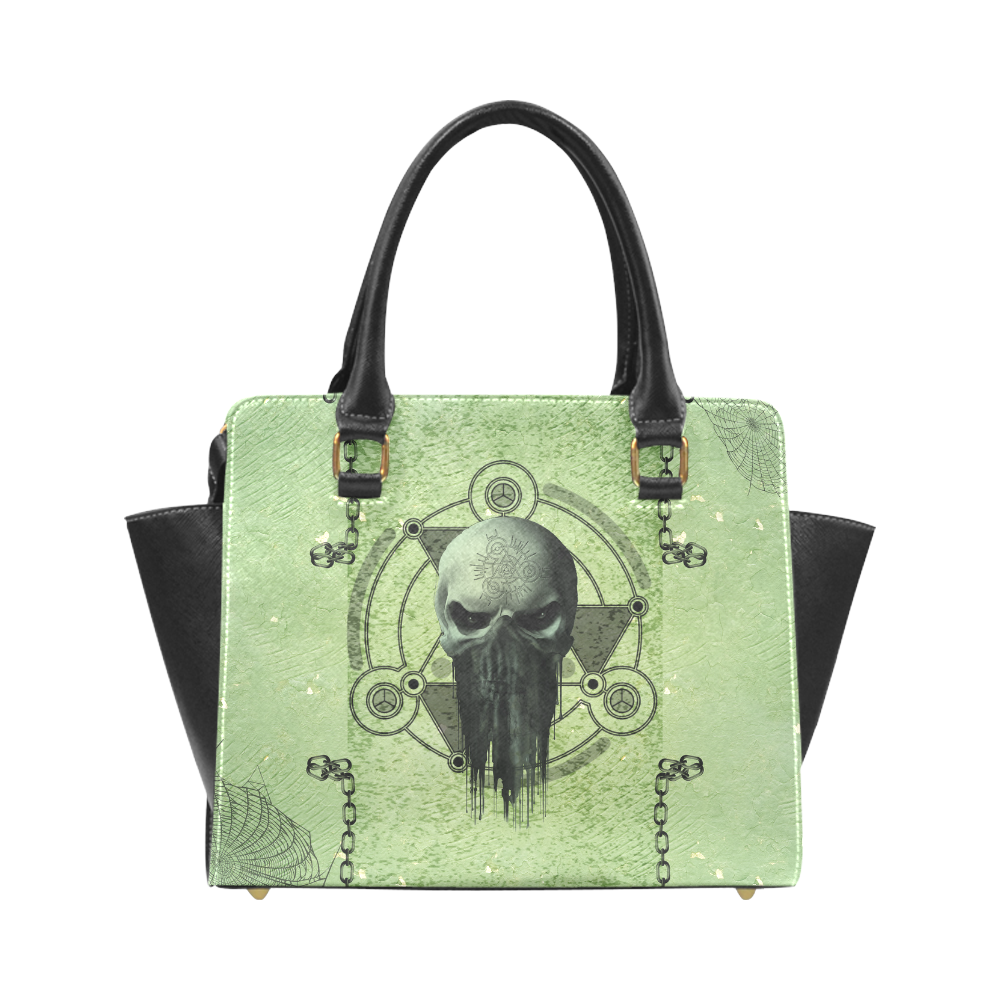 Awesome green skull Rivet Shoulder Handbag (Model 1645)