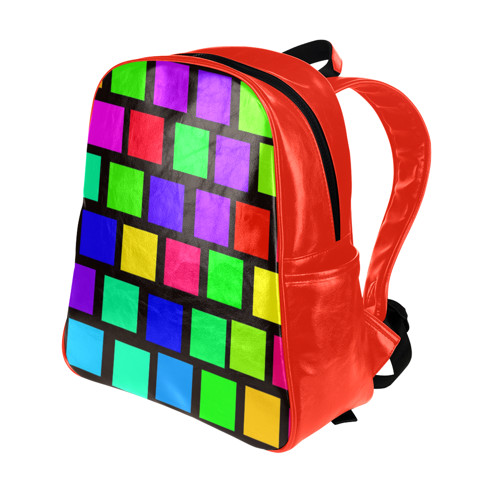 colorful checkered Multi-Pockets Backpack (Model 1636)