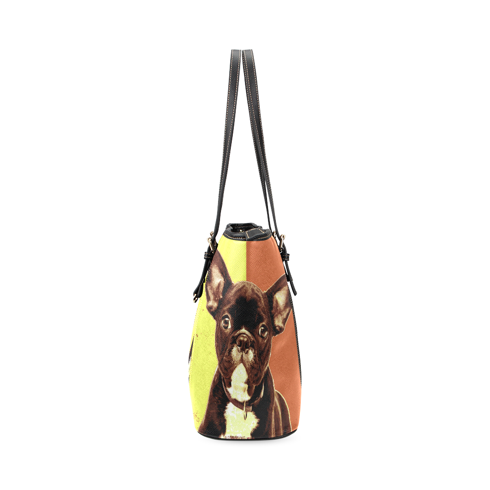 FRENCH BULLDOG Leather Tote Bag/Large (Model 1640)