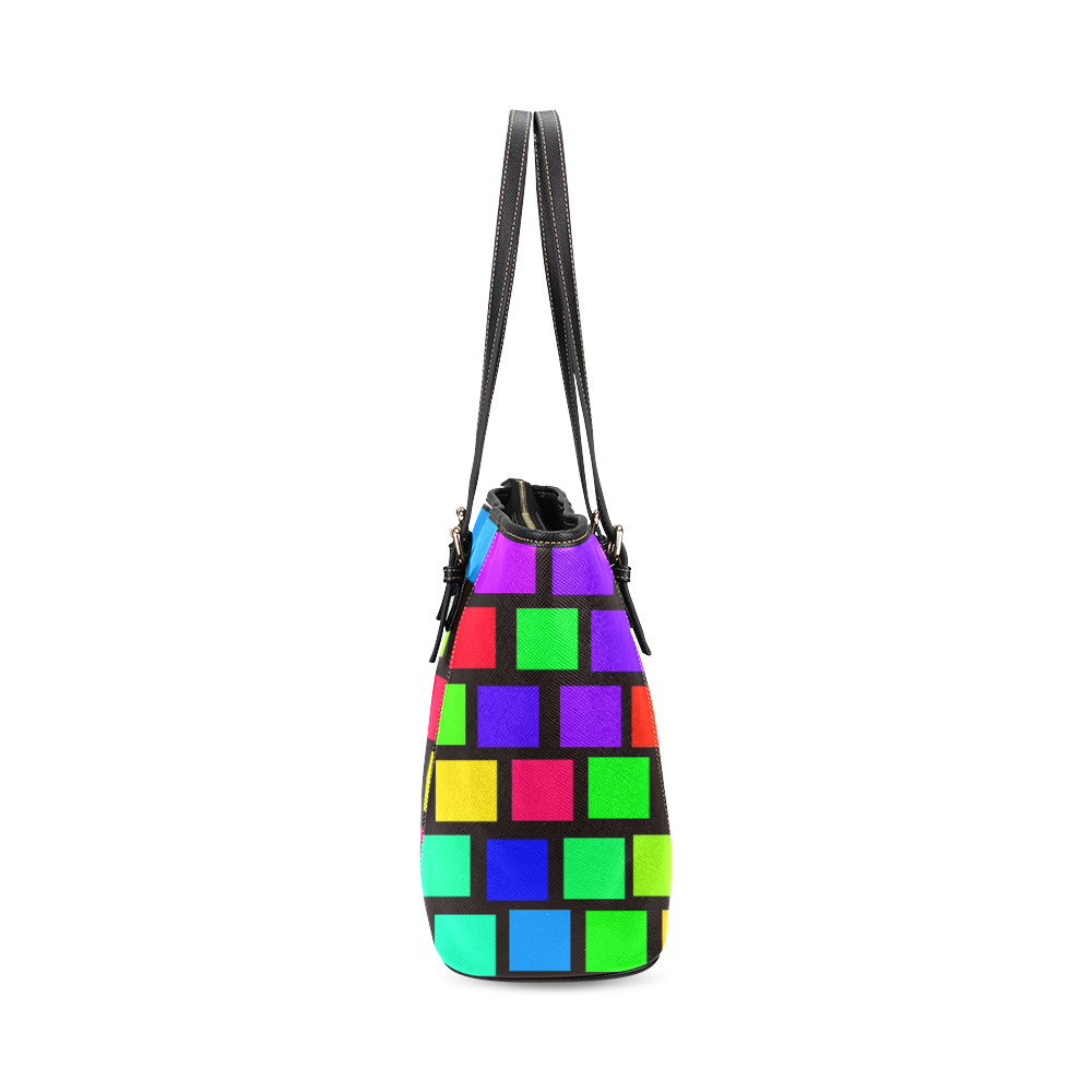 colorful checkered Leather Tote Bag/Small (Model 1640)