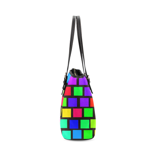 colorful checkered Leather Tote Bag/Small (Model 1640)