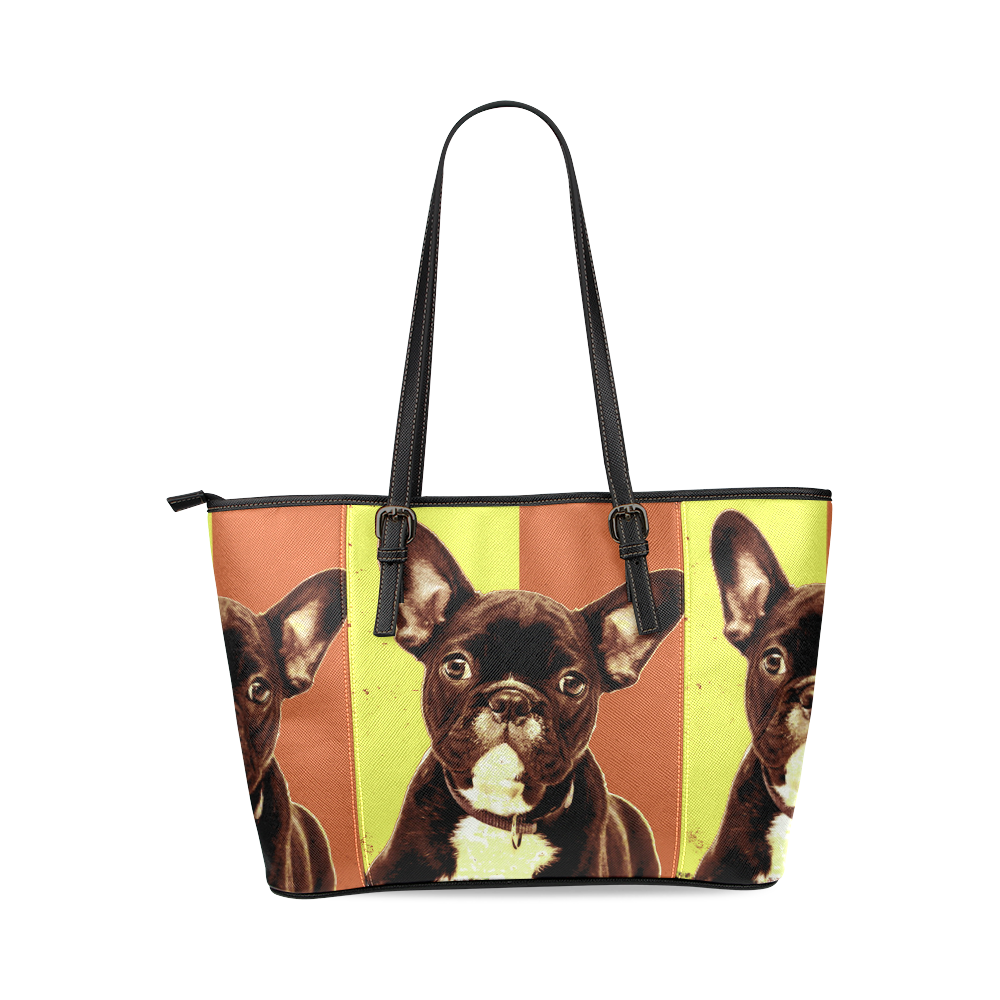 FRENCH BULLDOG Leather Tote Bag/Large (Model 1640)