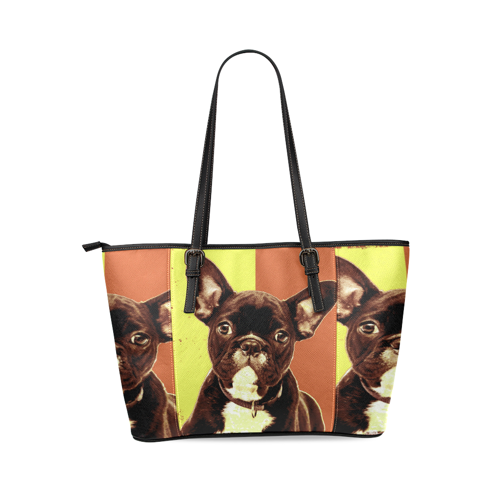 FRENCH BULLDOG Leather Tote Bag/Small (Model 1640)