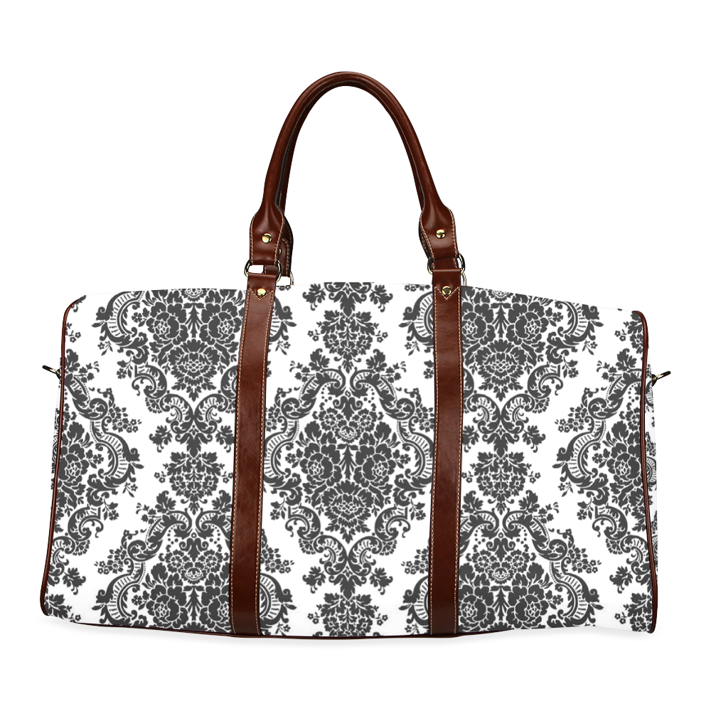 Black and White Damask Waterproof Travel Bag/Small (Model 1639)