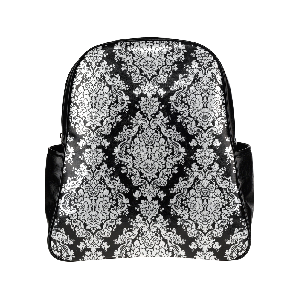 Black and White Damask Multi-Pockets Backpack (Model 1636)