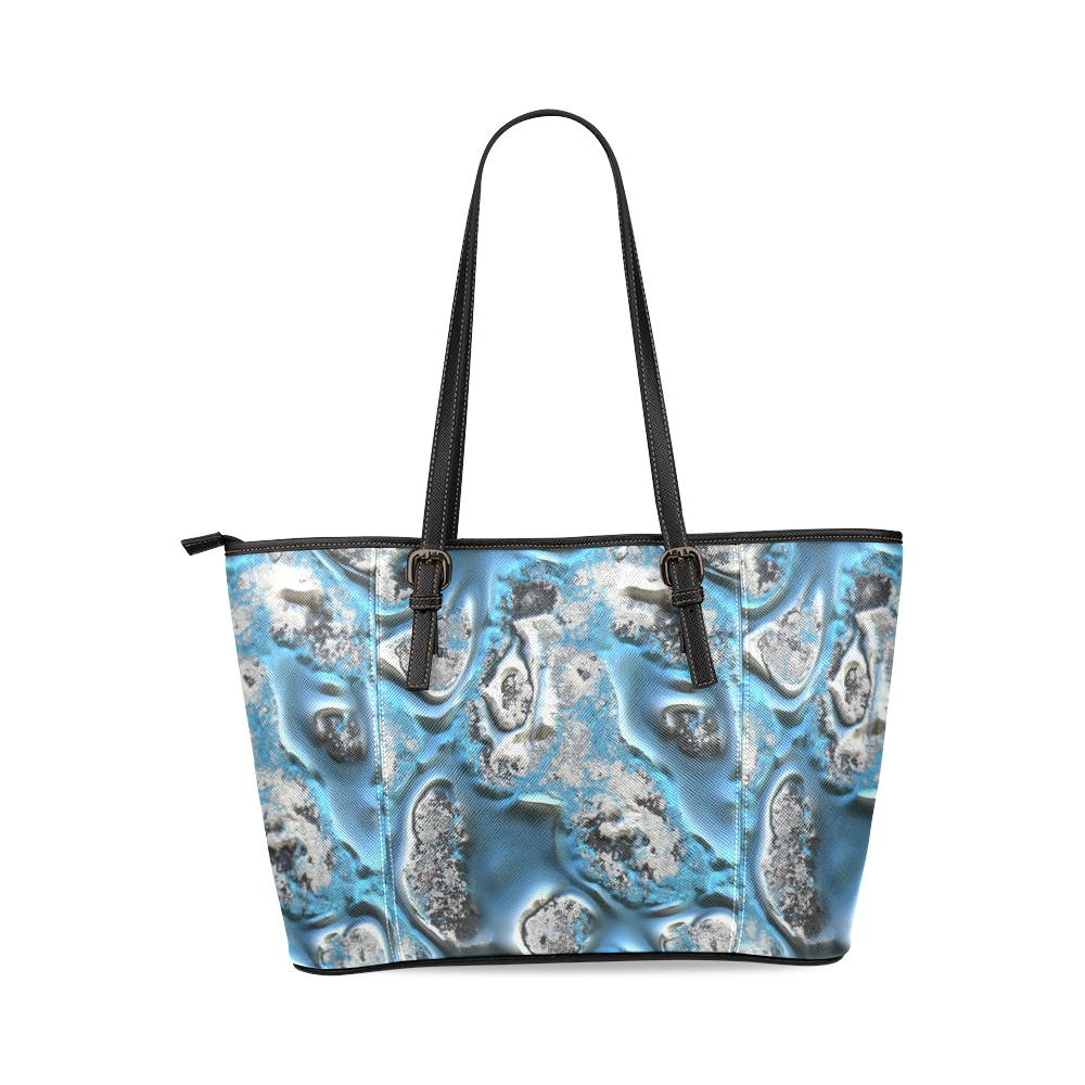 metal art 11, blue Leather Tote Bag/Large (Model 1640)