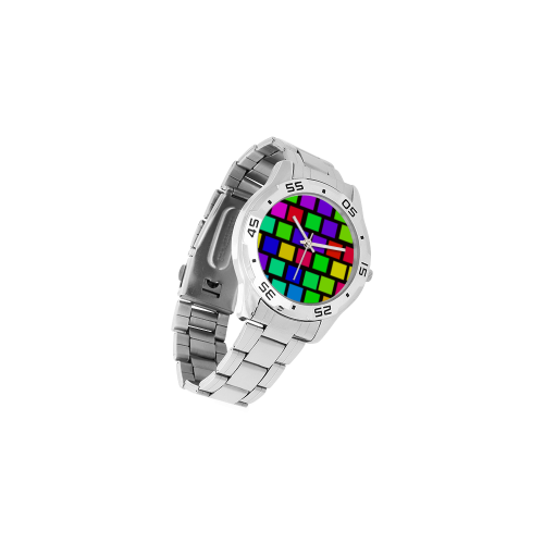 colorful checkered Men's Stainless Steel Analog Watch(Model 108)