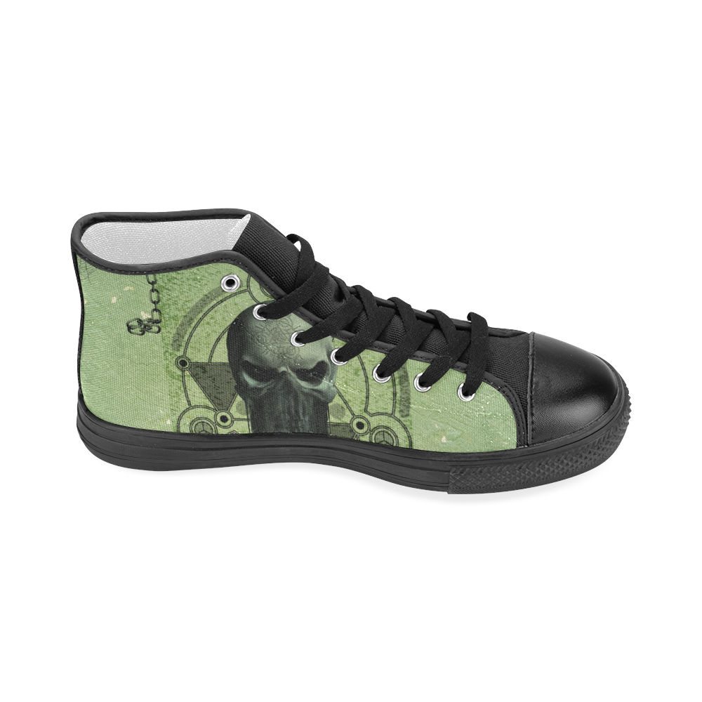 Green skull Women's Classic High Top Canvas Shoes (Model 017)