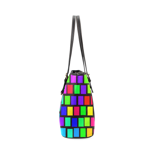 colorful checkered Leather Tote Bag/Large (Model 1640)