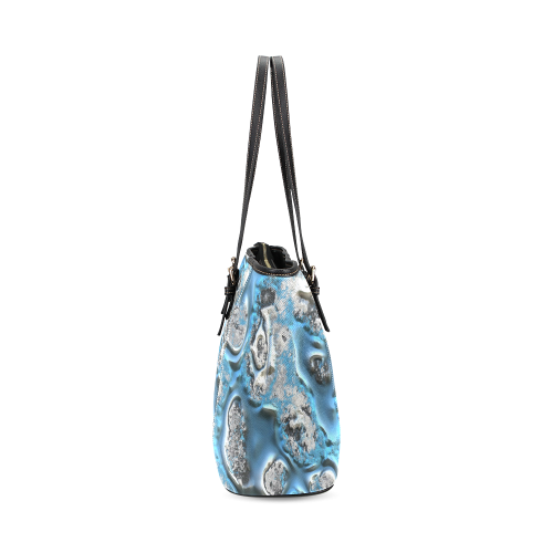 metal art 11, blue Leather Tote Bag/Large (Model 1640)