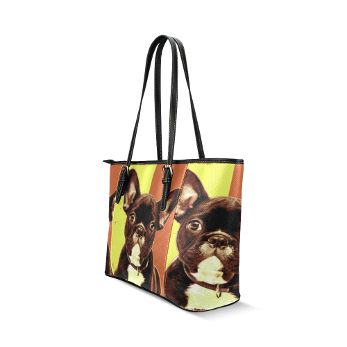 FRENCH BULLDOG Leather Tote Bag/Small (Model 1640)