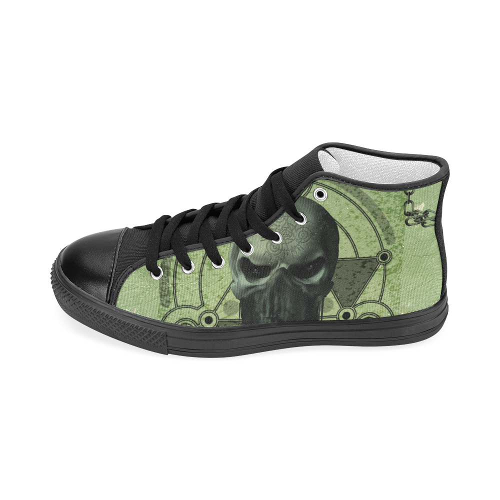 Green skull Women's Classic High Top Canvas Shoes (Model 017)