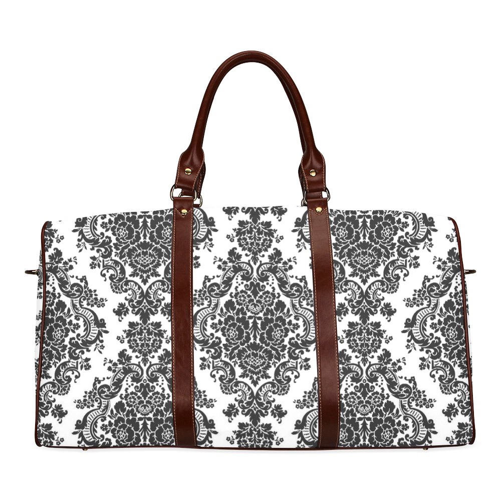 Black and White Damask Waterproof Travel Bag/Small (Model 1639)